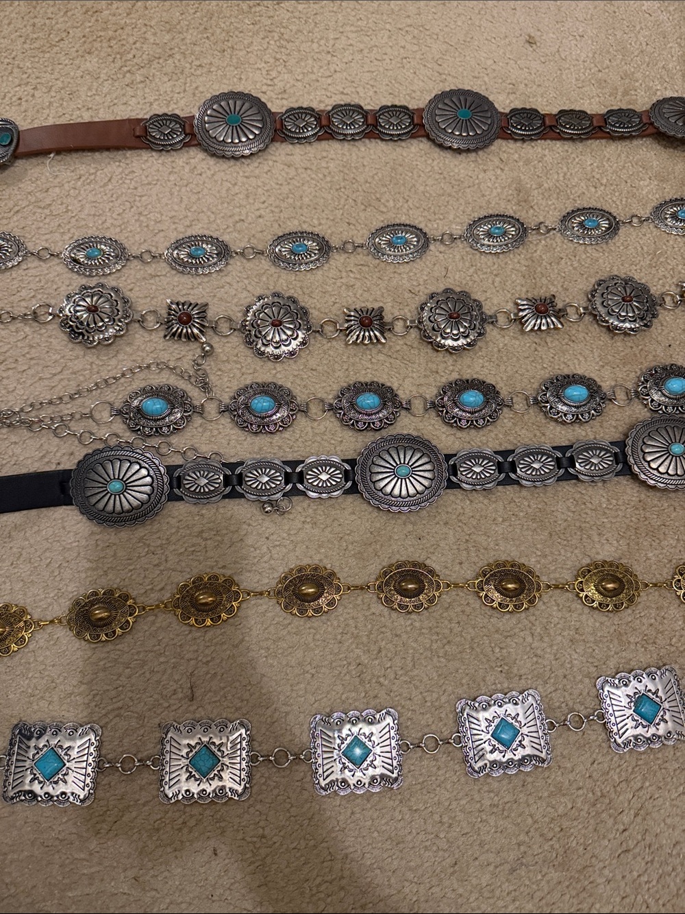 Turquoise Concho Belt Collection - Silver & Gold Accents
